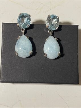 Elegant Blue Topaz and Chalcedony Teardrop Drop Earrings Set in Sterling Silver